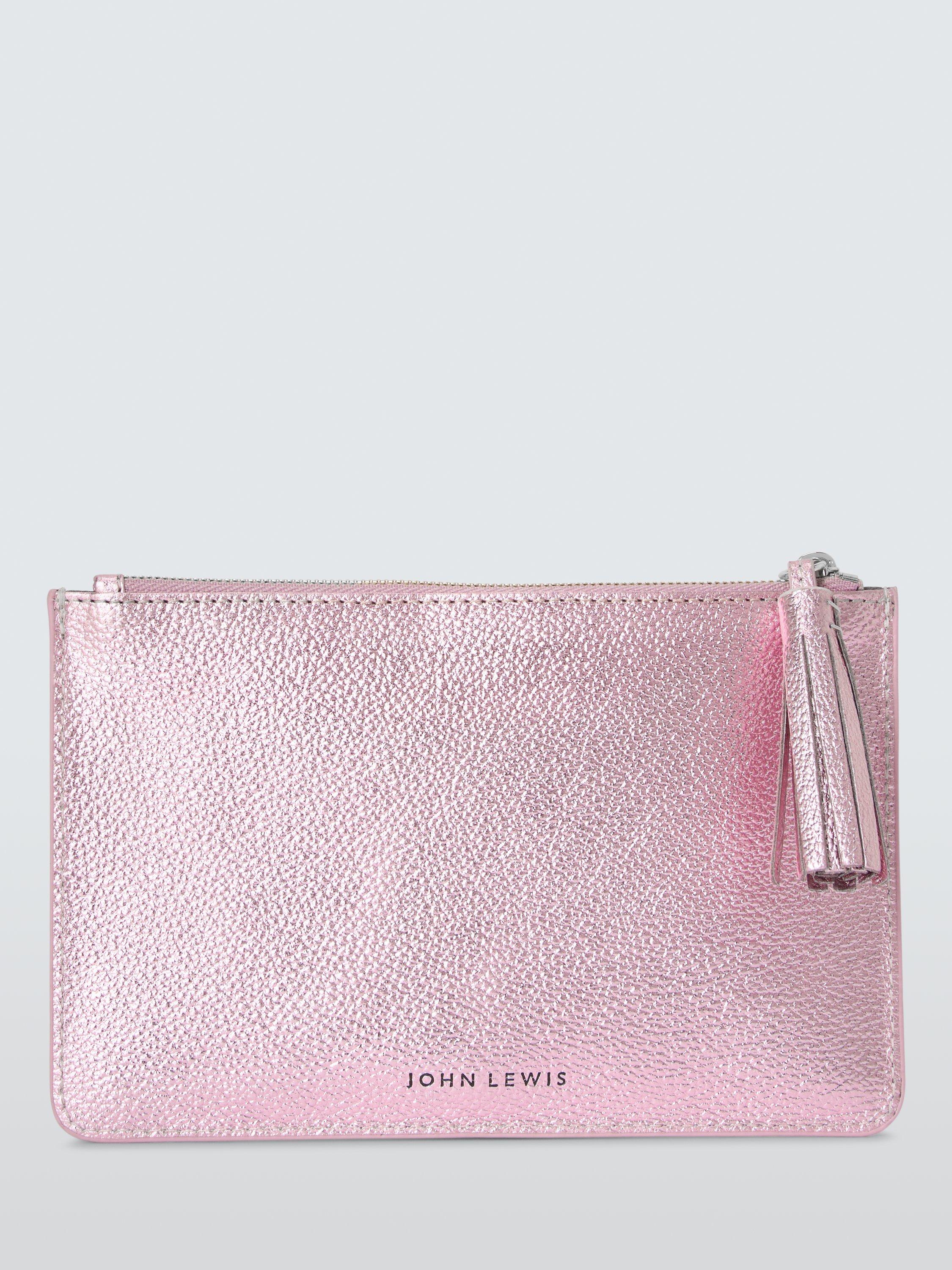 Product image 1 of 4, which shows John Lewis Metallic Leather Tassel Purse, Pink
