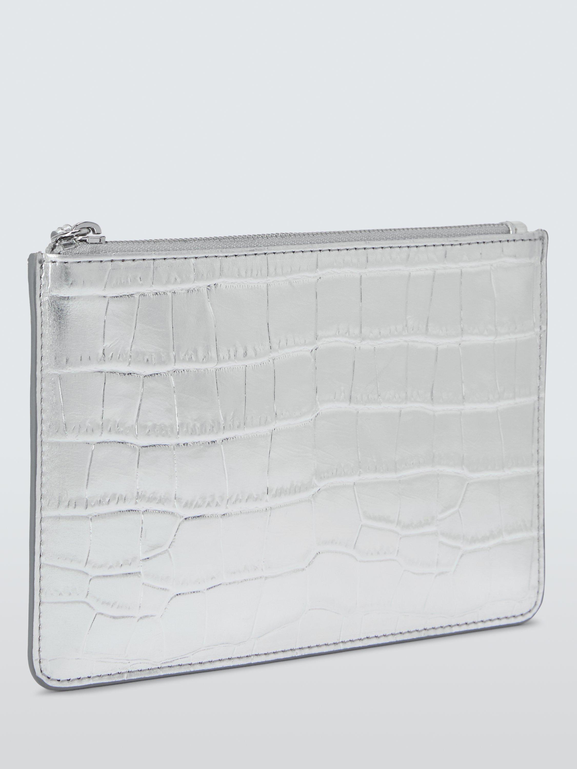 Product image 2 of 4, which shows John Lewis Metallic Croc Leather Tassel Purse, Silver