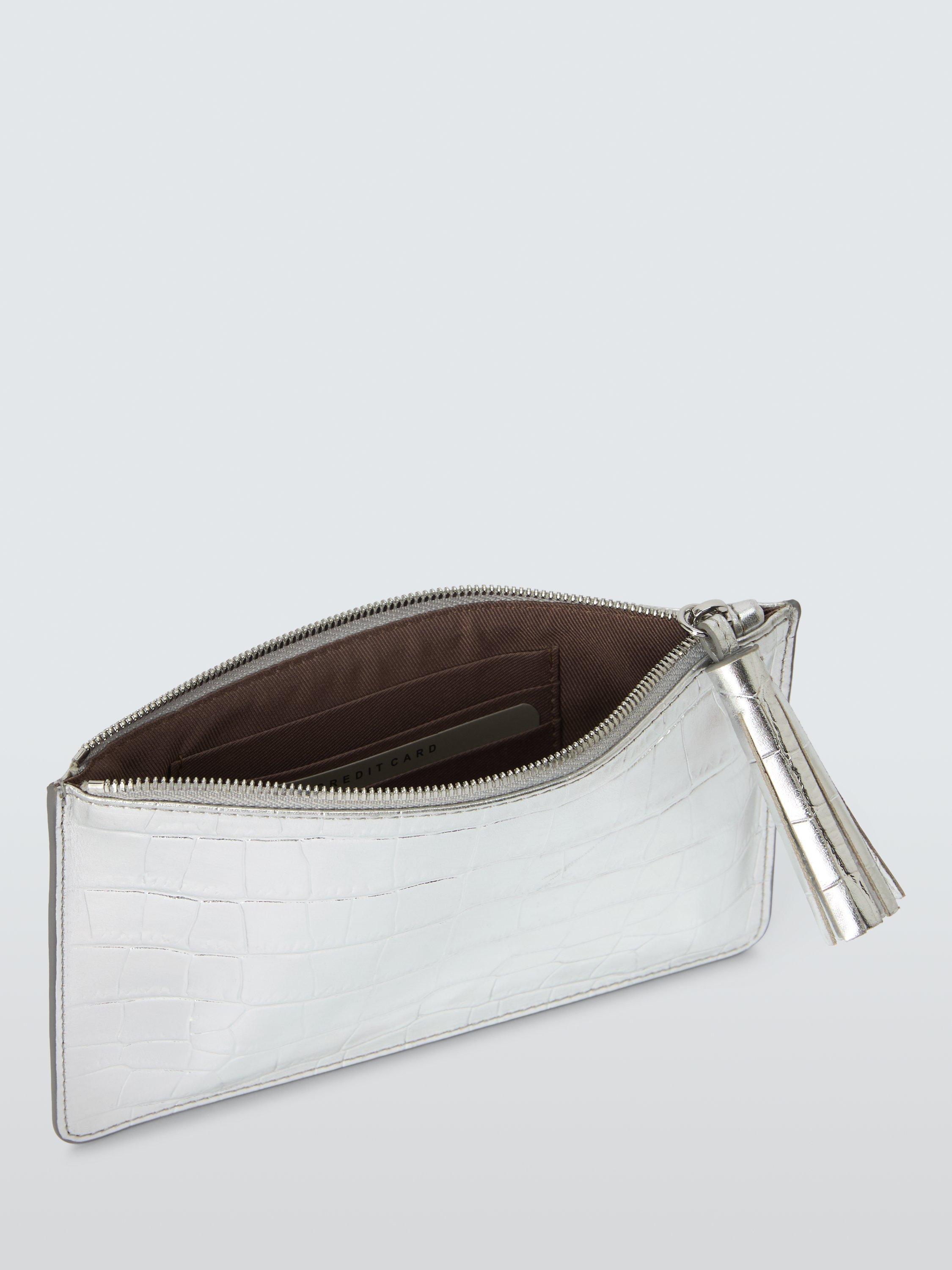 Product image 3 of 4, which shows John Lewis Metallic Croc Leather Tassel Purse, Silver