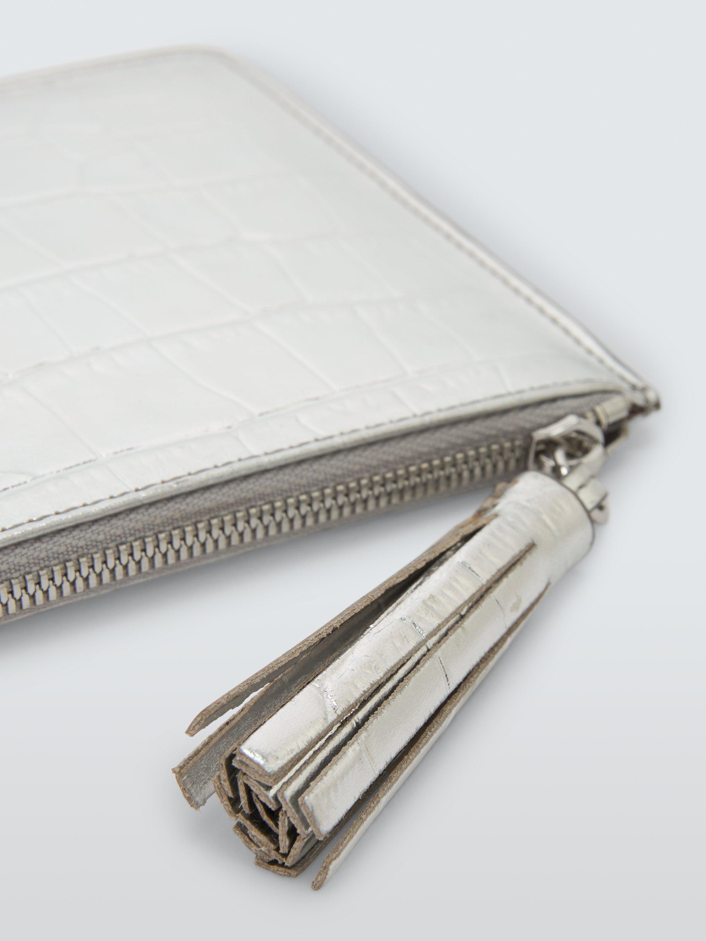 Product image 4 of 4, which shows John Lewis Metallic Croc Leather Tassel Purse, Silver