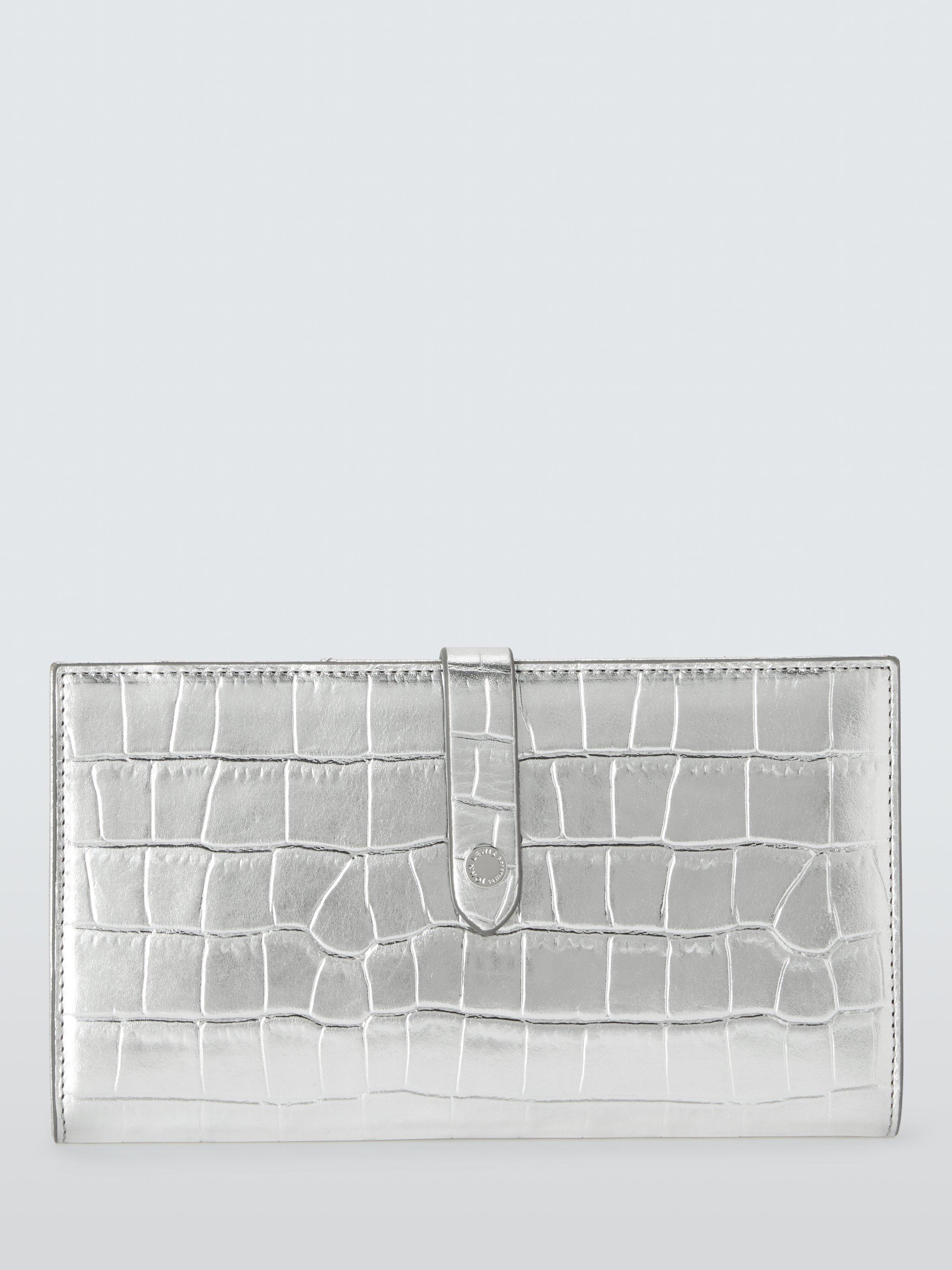Product image 1 of 4, which shows John Lewis Metallic Travel Purse, Silver Croc