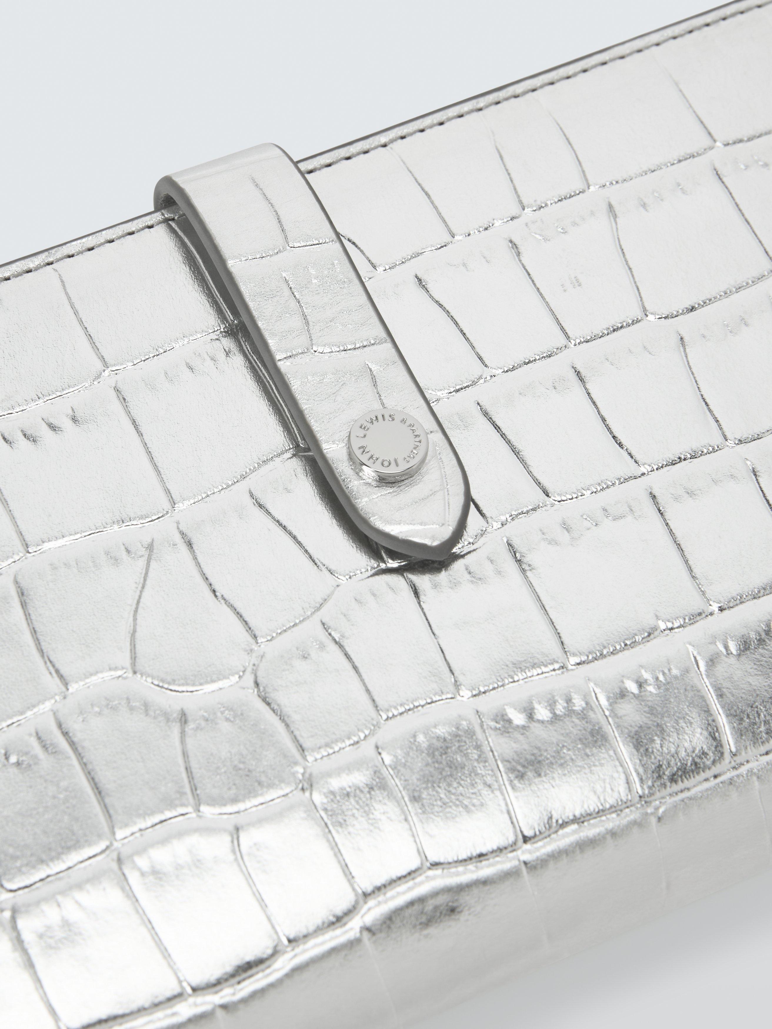 Product image 4 of 4, which shows John Lewis Metallic Travel Purse, Silver Croc