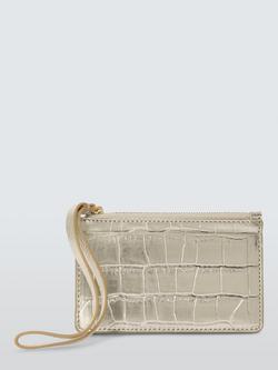 John Lewis Croc Leather Wristlet Card Holder, Gold, Gold