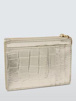 John Lewis Croc Leather Wristlet Card Holder, Gold - view 2, Gold