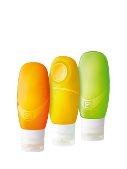 Go Travel Leak-Proof Silicone Squeeze Bottles, Pack of 3, 100ml, Multi, Yel, Grn, Ora