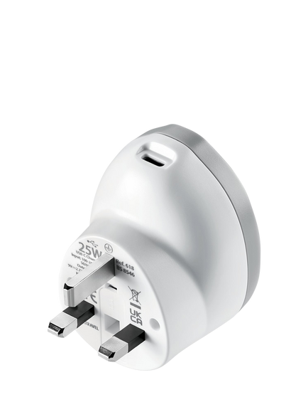 Go Travel EU to UK 25W USB-C Fast Charge Plug Adaptor - view 2, White