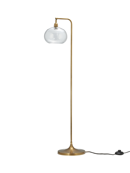 nkuku Mulia Glass Shade Floor Lamp, Antique Brass, Antique Brass