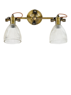 nkuku Rani Double Etched Glass Shade Wall Light, Antique Brass, Antique Brass