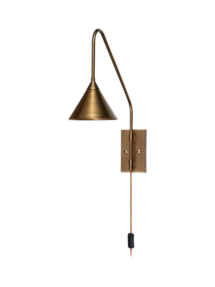 nkuku Thottam Adjustable Swing Arm Plug-In Wall Light, Antique Brass, Antique Brass