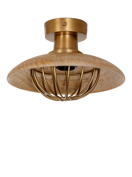 nkuku Chakai Semi Flush Mango Wood Shade Ceiling Light, Natural, Natural