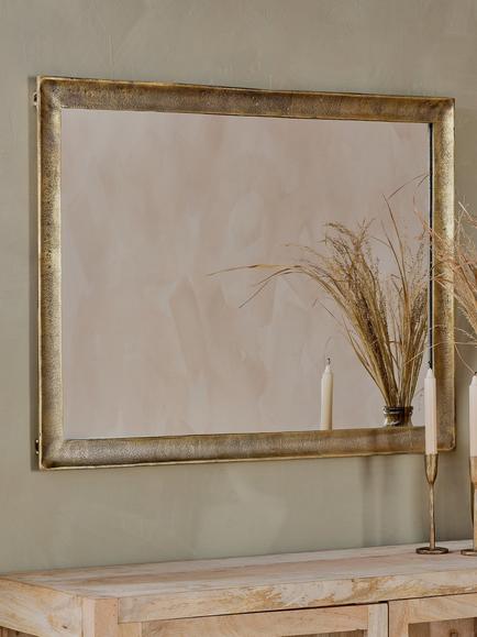 nkuku Yadur Large Rectangular Wall Mirror, 100 x 76cm, Antique Brass - view 2, Antique Brass