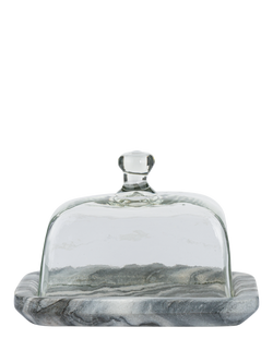 nkuku Kallso Glass & Marble Butter Dish, Clear, Clear