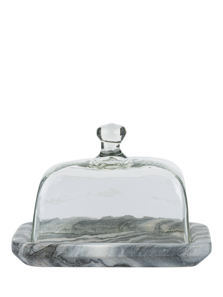 nkuku Kallso Glass & Marble Butter Dish, Clear, Clear