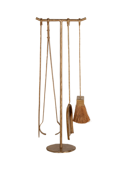 nkuku Lowada Fireside Tool Set, Antique Brass, Antique Brass