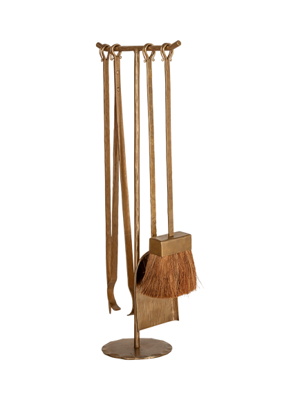 nkuku Lowada Fireside Tool Set, Antique Brass - view 2, Antique Brass