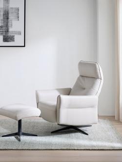 John Lewis Relaxed Recliner Armchair & Footstool, Metal Leg - view 2, Natural Leather