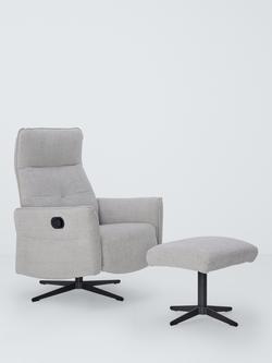 John Lewis Relaxed Recliner Armchair & Footstool, Metal Leg, Grey Chenille, Grey Chenille