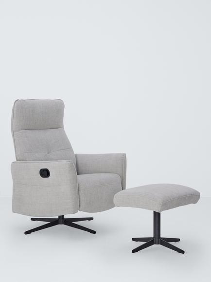 John Lewis Relaxed Recliner Armchair & Footstool, Metal Leg, Grey Chenille, Grey Chenille