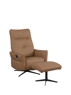 John Lewis Relaxed Recliner Armchair & Footstool, Metal Leg, Tan Leather