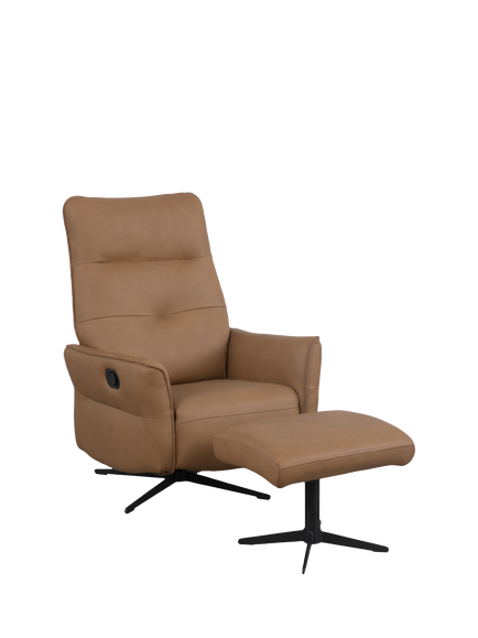 John Lewis Relaxed Recliner Armchair & Footstool, Metal Leg, Tan Leather