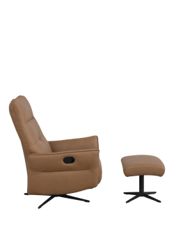 John Lewis Relaxed Recliner Armchair & Footstool, Metal Leg - view 2, Tan Leather