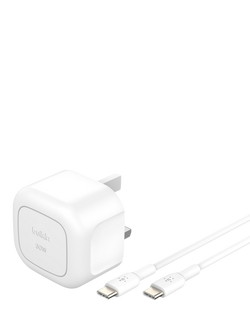 Belkin BoostCharge Compact 30W USB-C Wall Charger & USB-C Cable, 1m, White, White