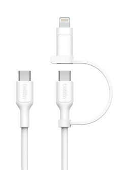 Belkin 2-in-1 USB-C and Lightning Cable, White, White