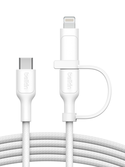 Belkin 2-in-1 USB-C and Lightning Cable, White - view 2, White