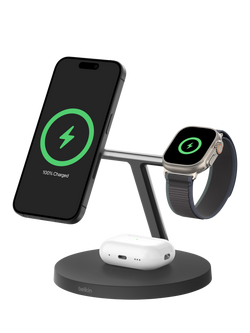 Belkin BoostCharge Pro 3-in-1 Wireless Charging Stand with Qi2, 15W, Black, Black