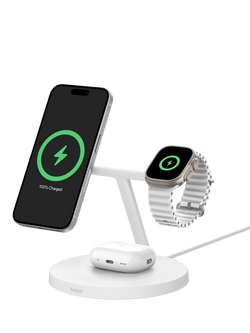 Belkin BoostCharge Pro 3-in-1 Wireless Charging Stand with Qi2, 15W, White, White