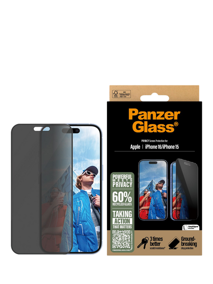 PanzerGlass Ultra-Wide Fit Privacy Screen Protector for iPhone 16 / iPhone 15 - view 2, Clear