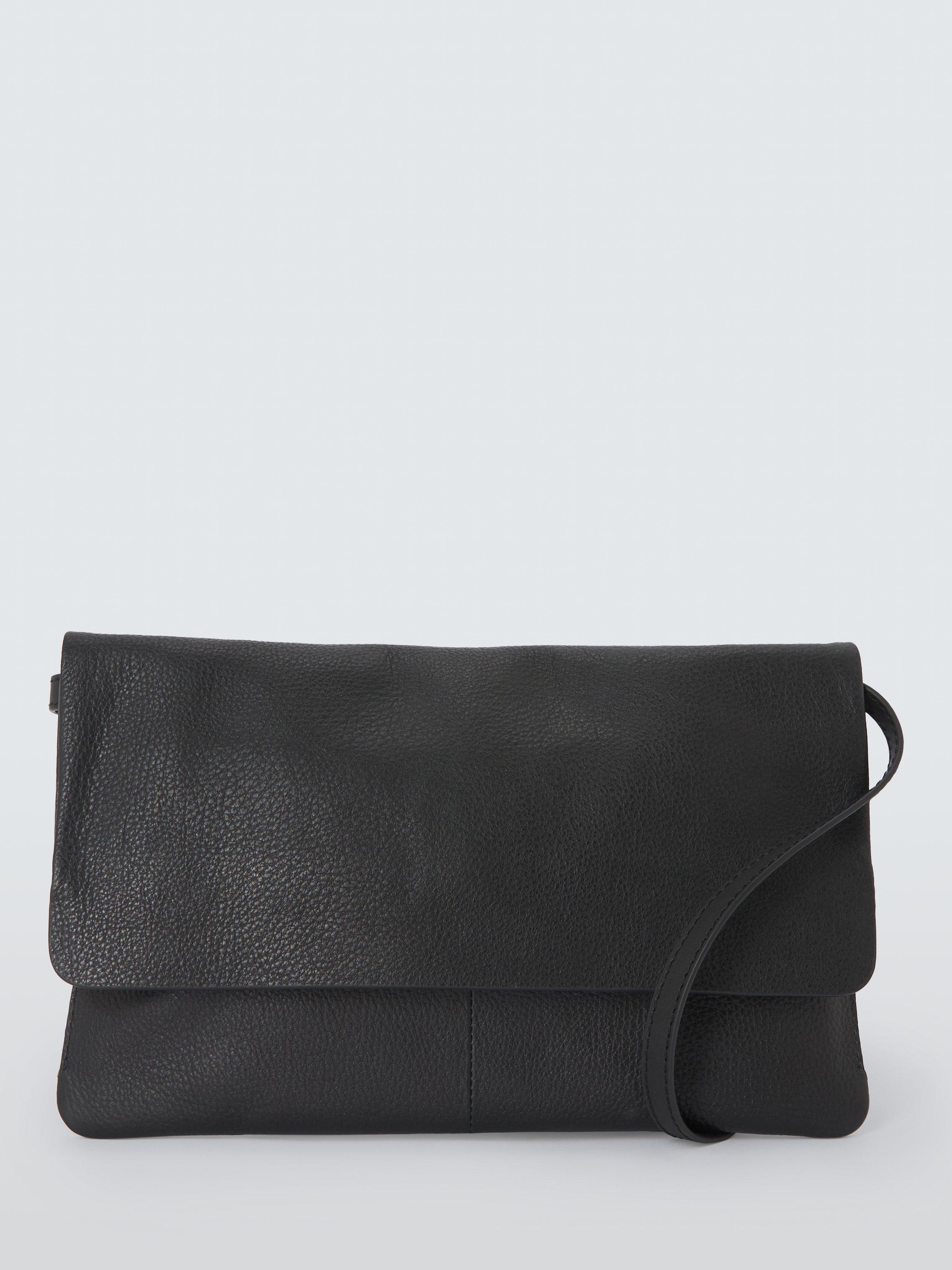Product image 2 of 6, which shows John Lewis Leather Fold Over Clutch Bag, Black