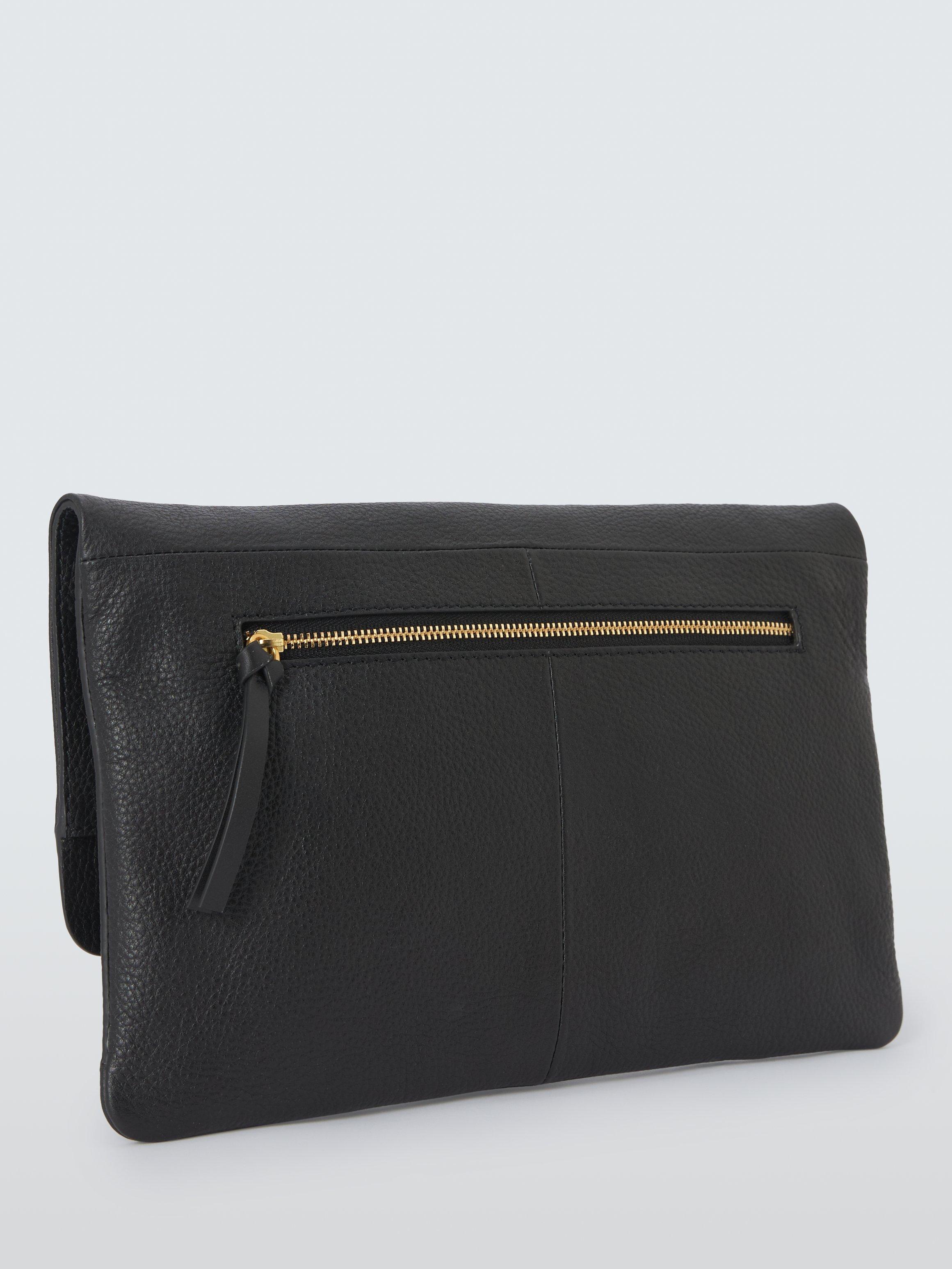 Product image 3 of 6, which shows John Lewis Leather Fold Over Clutch Bag, Black
