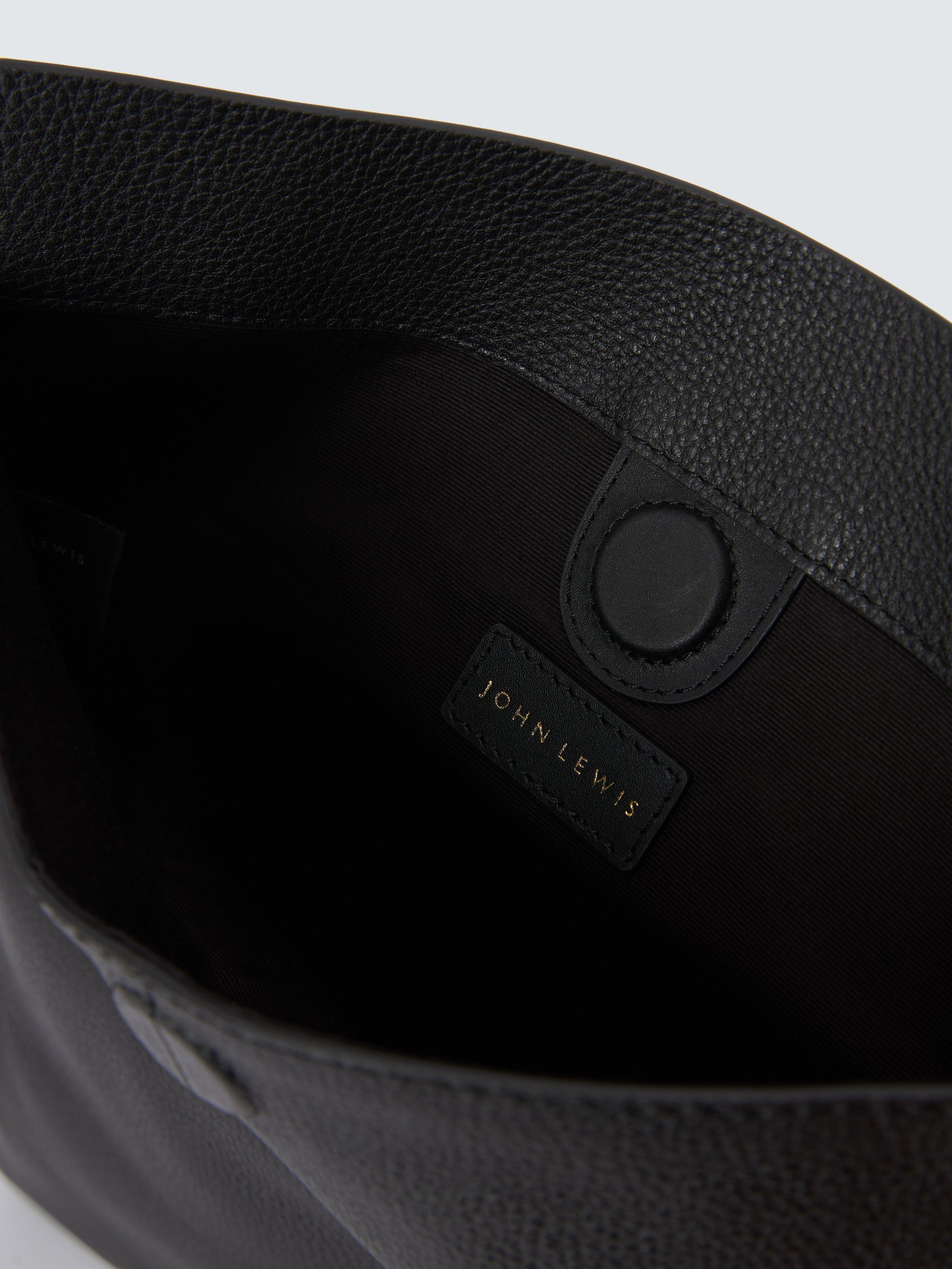 Product image 4 of 6, which shows John Lewis Leather Fold Over Clutch Bag, Black