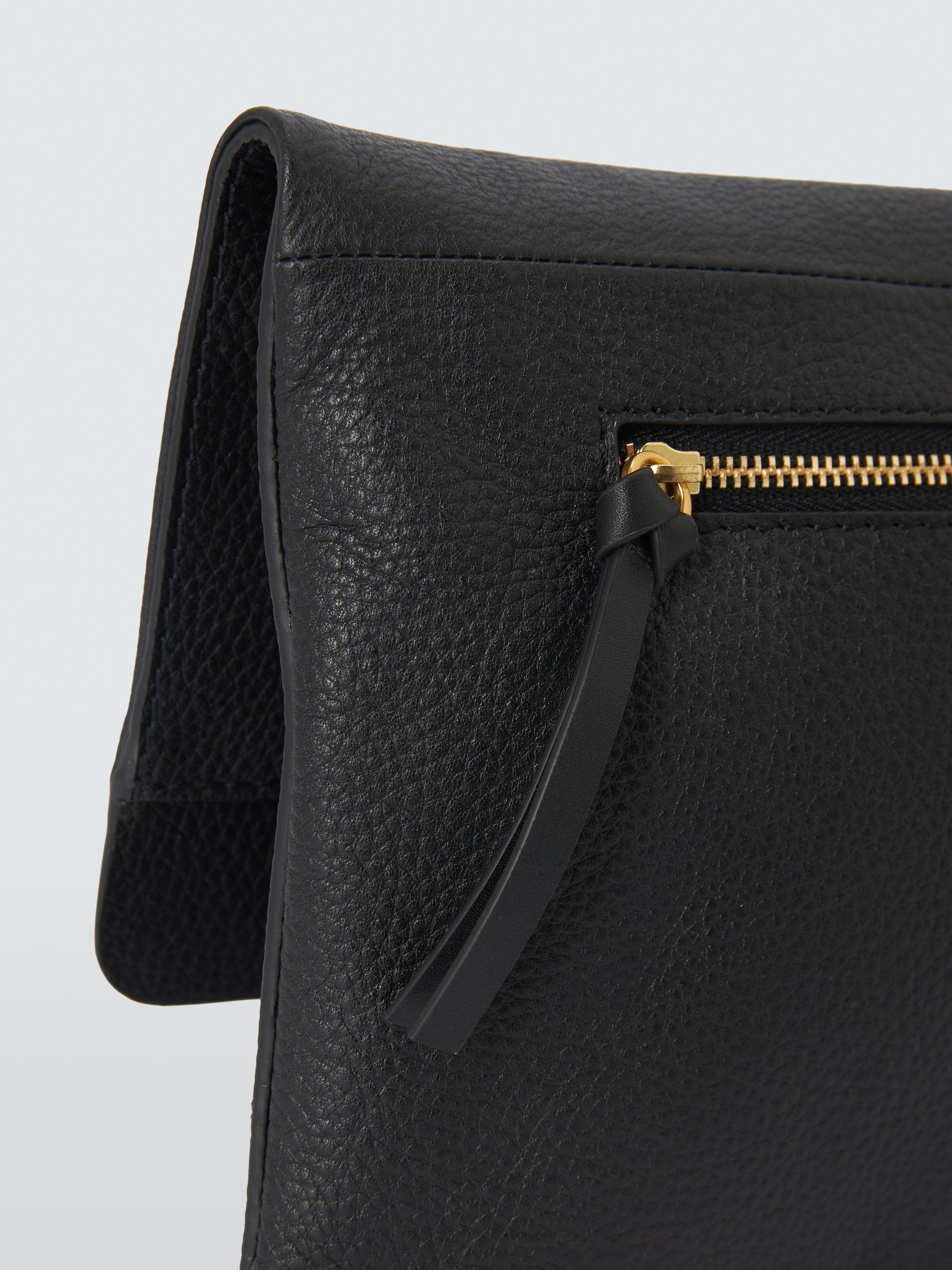 Product image 5 of 6, which shows John Lewis Leather Fold Over Clutch Bag, Black