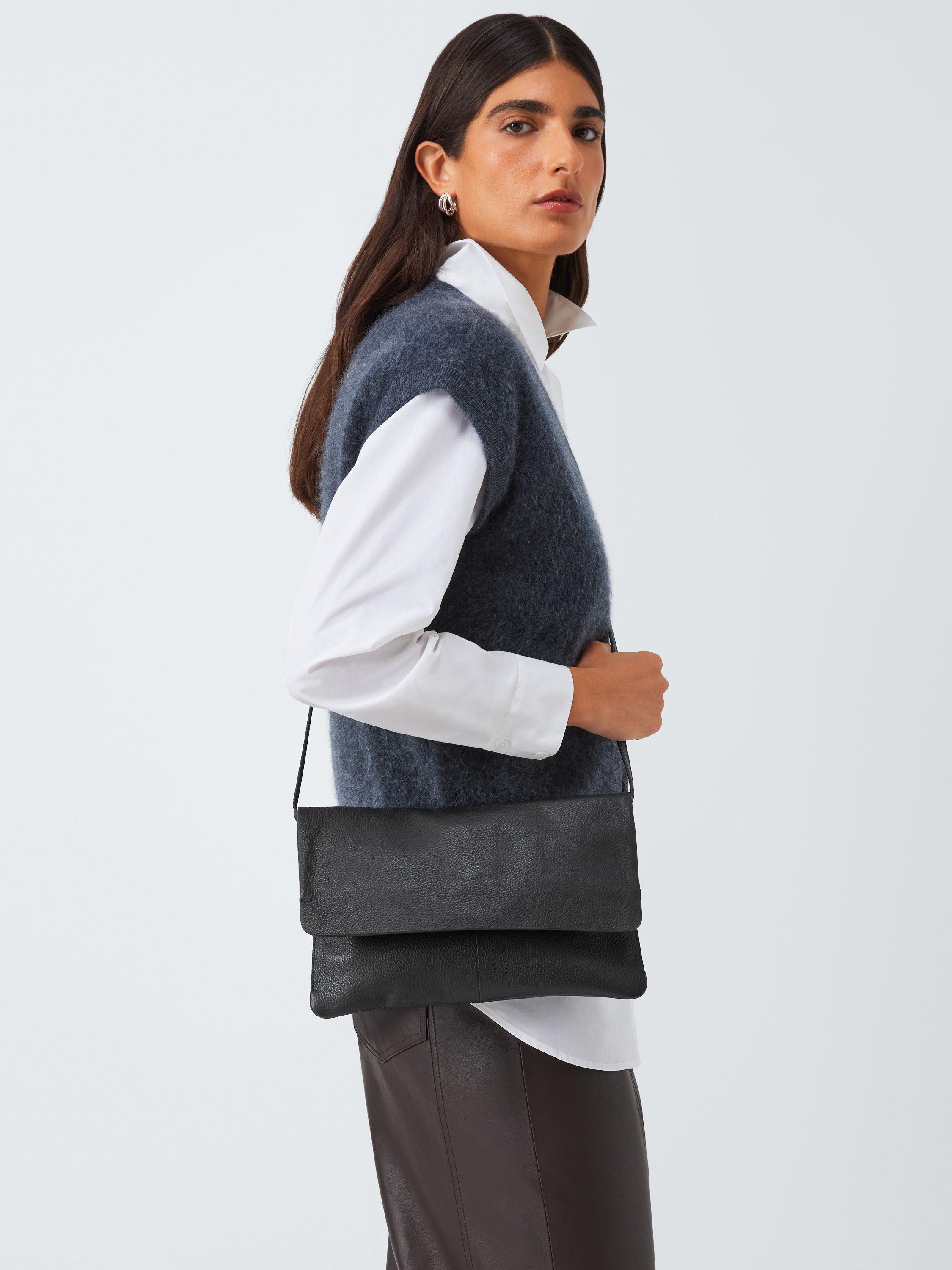 Product image 6 of 6, which shows John Lewis Leather Fold Over Clutch Bag, Black