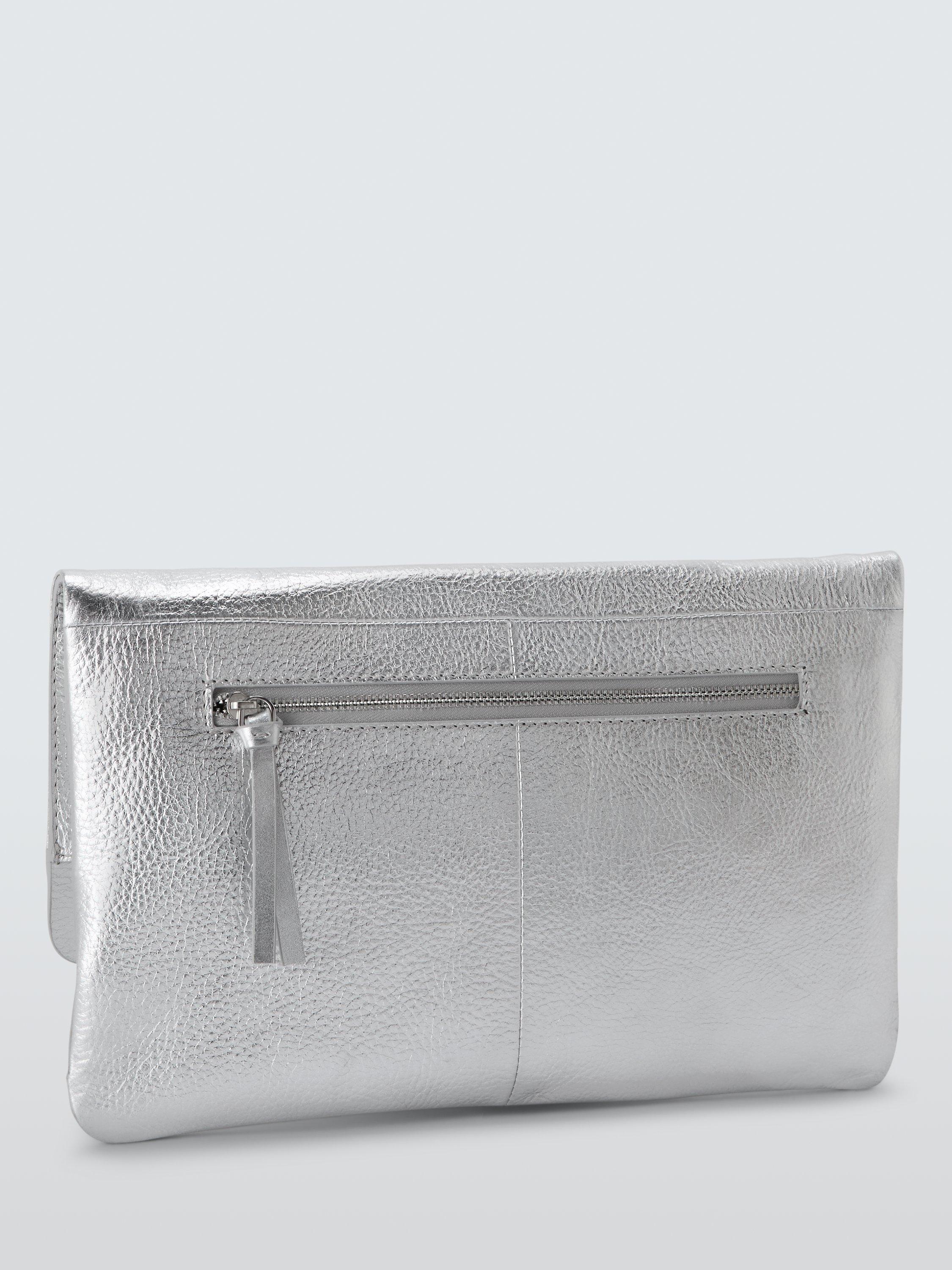 Product image 3 of 6, which shows John Lewis Metallic Leather Fold Over Clutch Bag, Silver