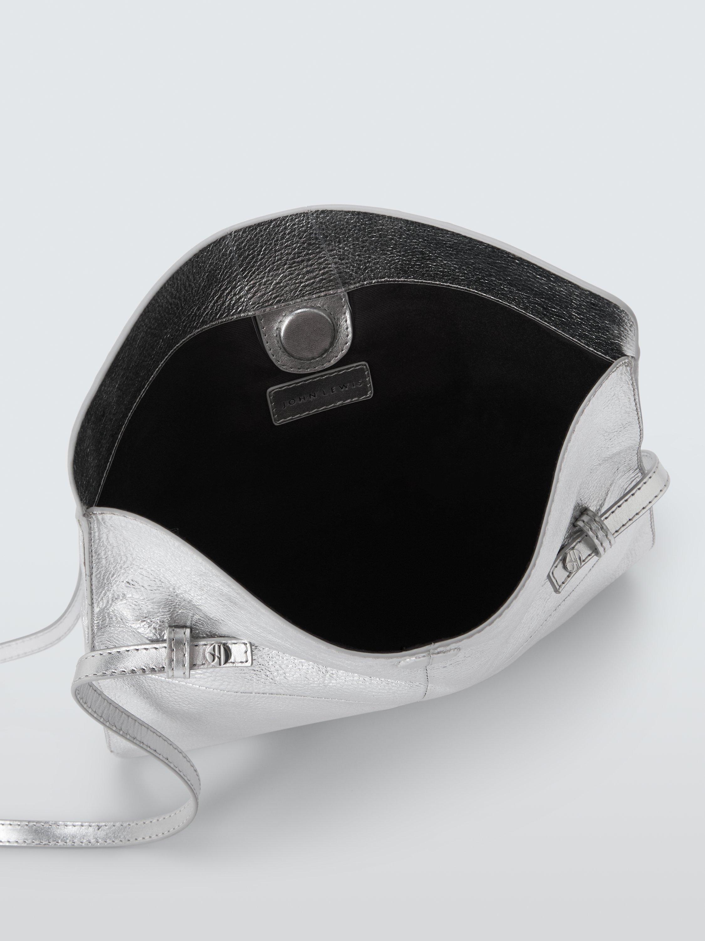 Product image 4 of 6, which shows John Lewis Metallic Leather Fold Over Clutch Bag, Silver