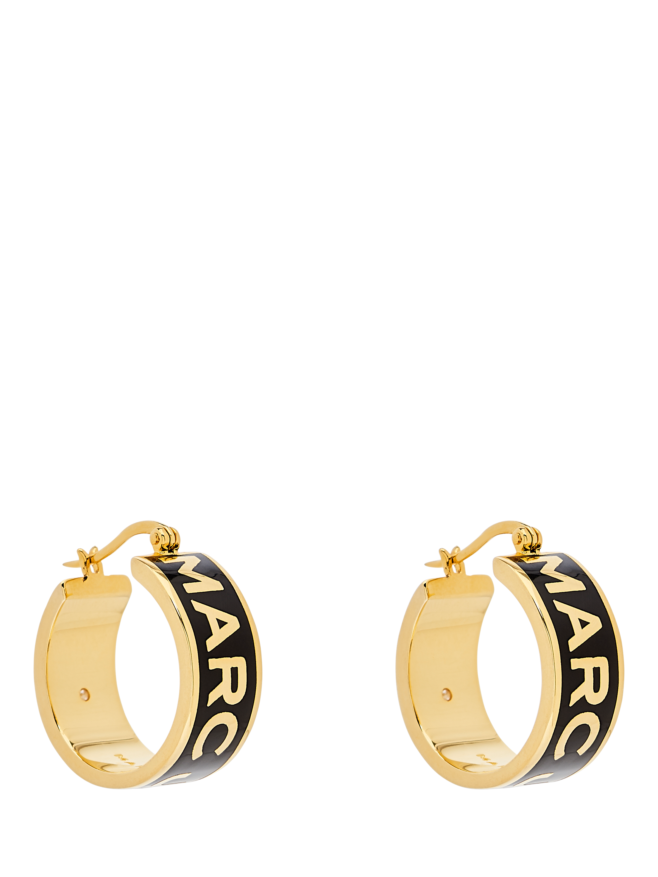Product image 1 of 4, which shows Marc Jacobs Enamel Logo Hoop Earrings, Gold/Black