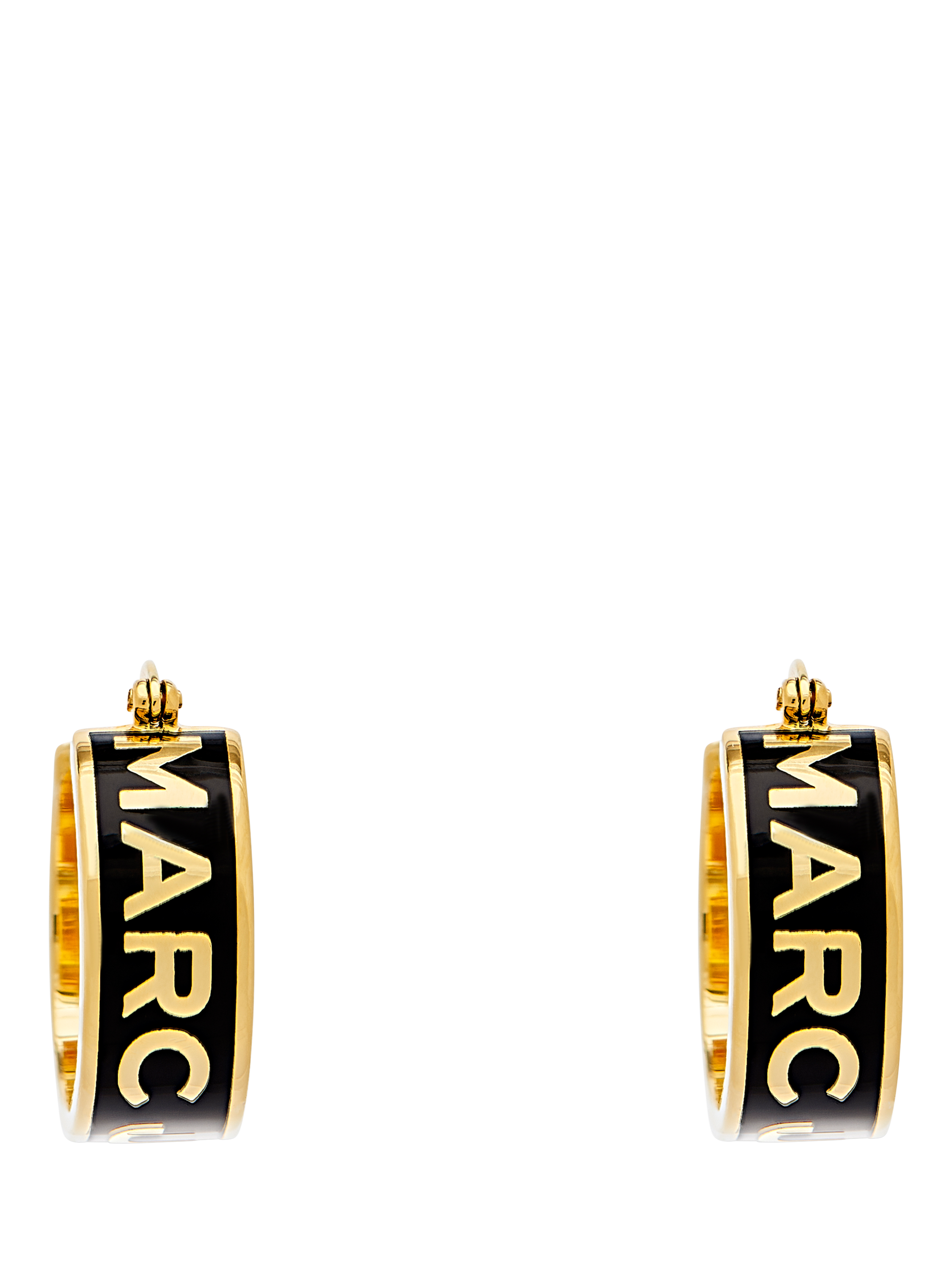 Product image 4 of 4, which shows Marc Jacobs Enamel Logo Hoop Earrings, Gold/Black