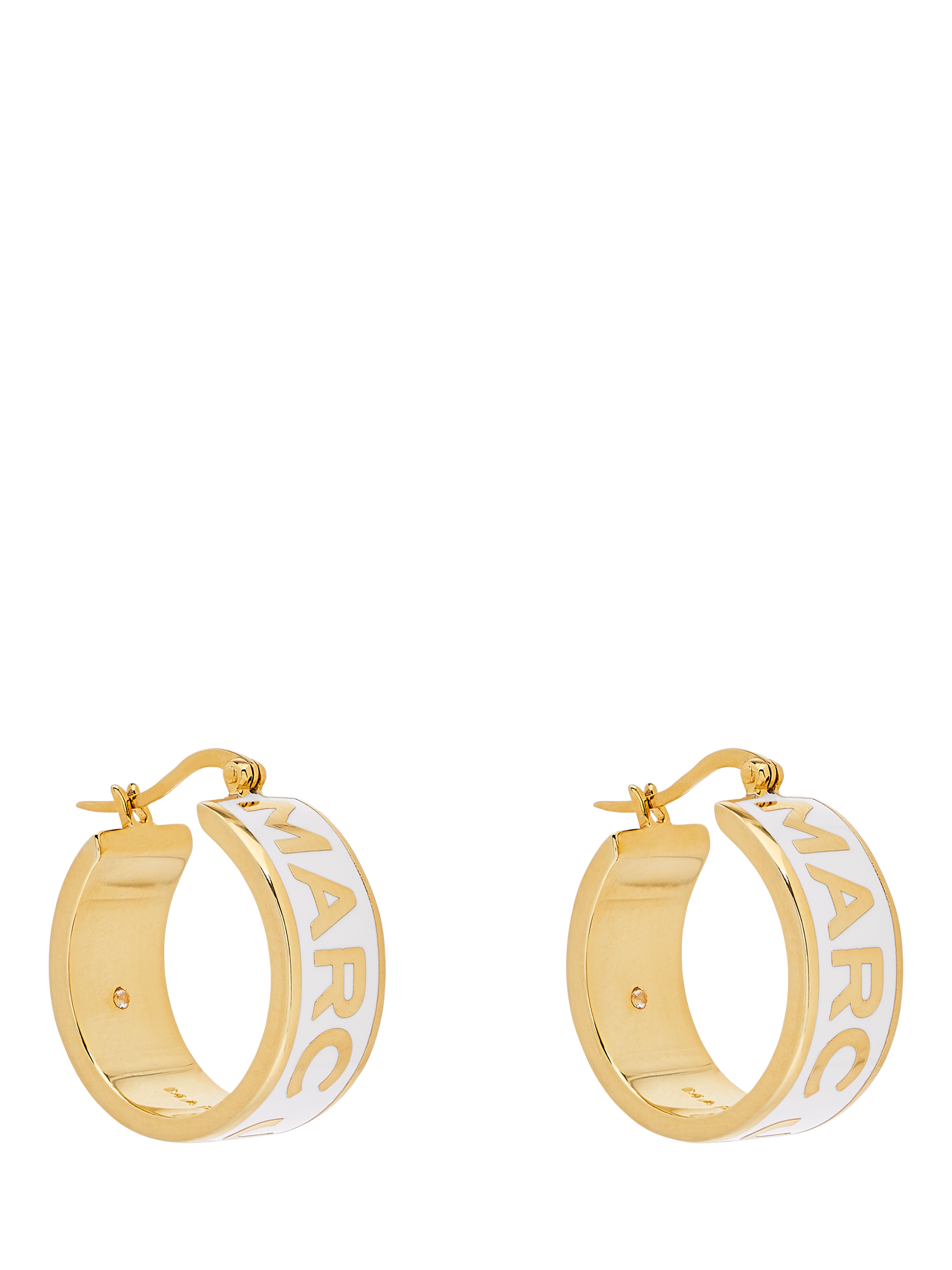 Product image 1 of 4, which shows Marc Jacobs Enamel Logo Hoop Earrings, Gold/Cream