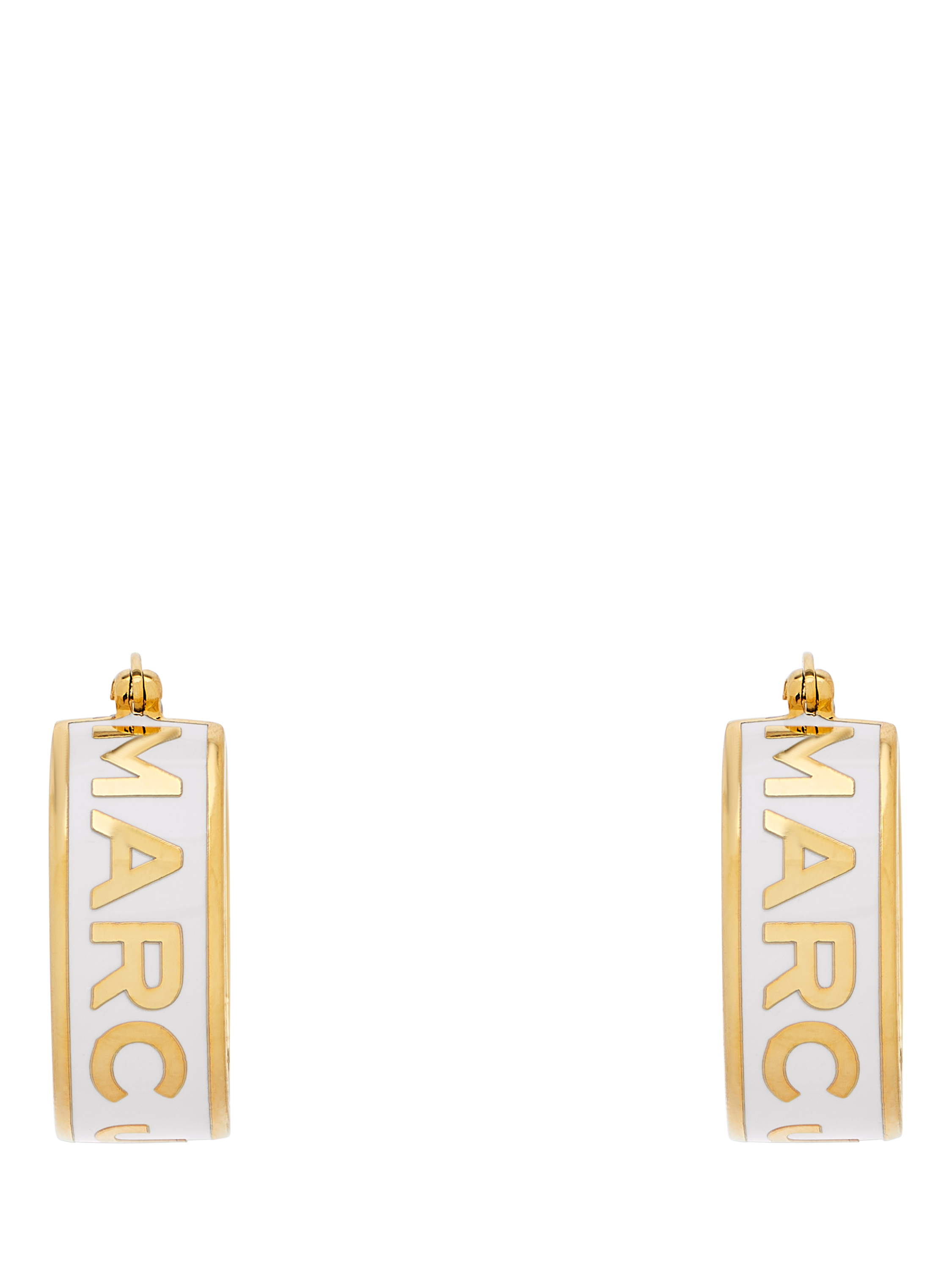 Product image 4 of 4, which shows Marc Jacobs Enamel Logo Hoop Earrings, Gold/Cream