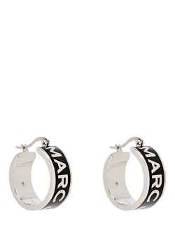 Marc Jacobs Enamel Logo Hoop Earrings, Silver/Black