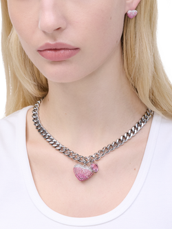 Marc Jacobs Chunky Heart Charm Necklace, Silver/Rose - view 2, Silver/Rose