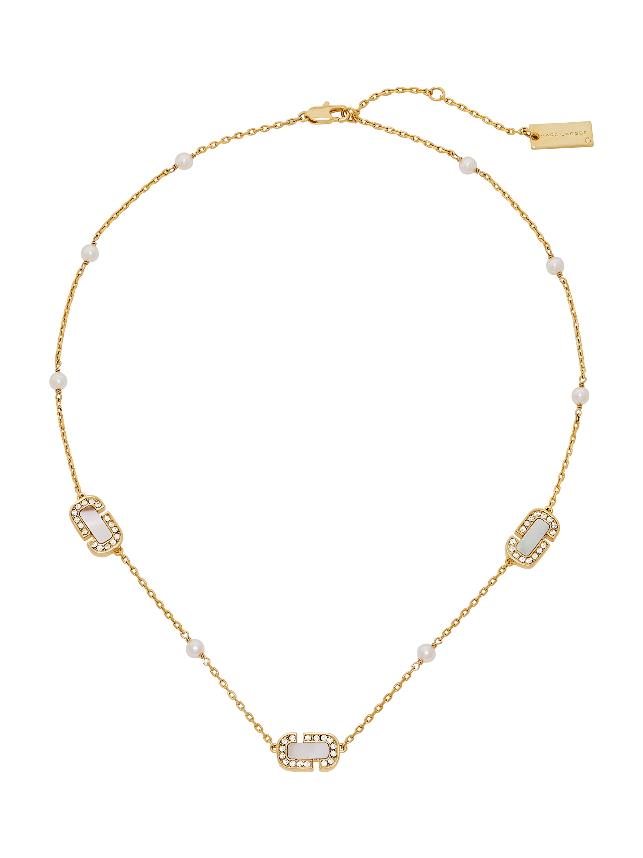 Product image 1 of 4, which shows Marc Jacobs Mother Of Pearl Charm Necklace, Gold/Crystal