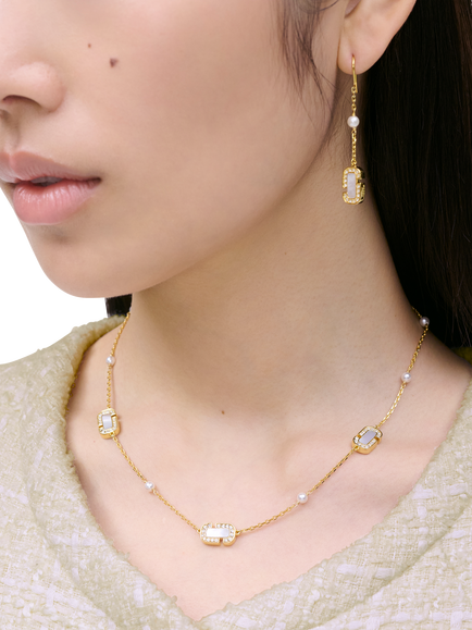 Marc Jacobs Mother Of Pearl Charm Necklace, Gold/Crystal - view 2, Gold/Crystal
