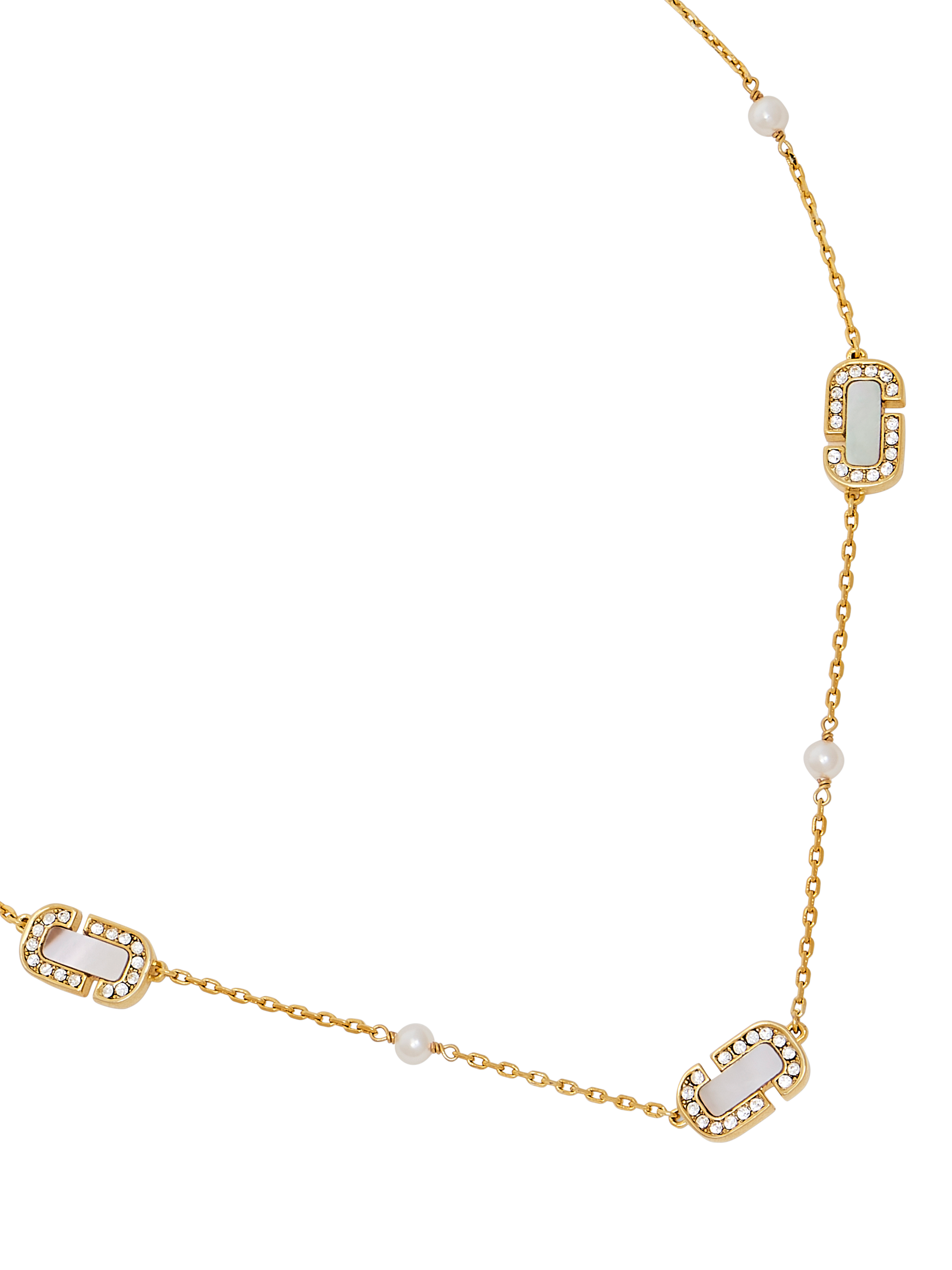 Product image 4 of 4, which shows Marc Jacobs Mother Of Pearl Charm Necklace, Gold/Crystal
