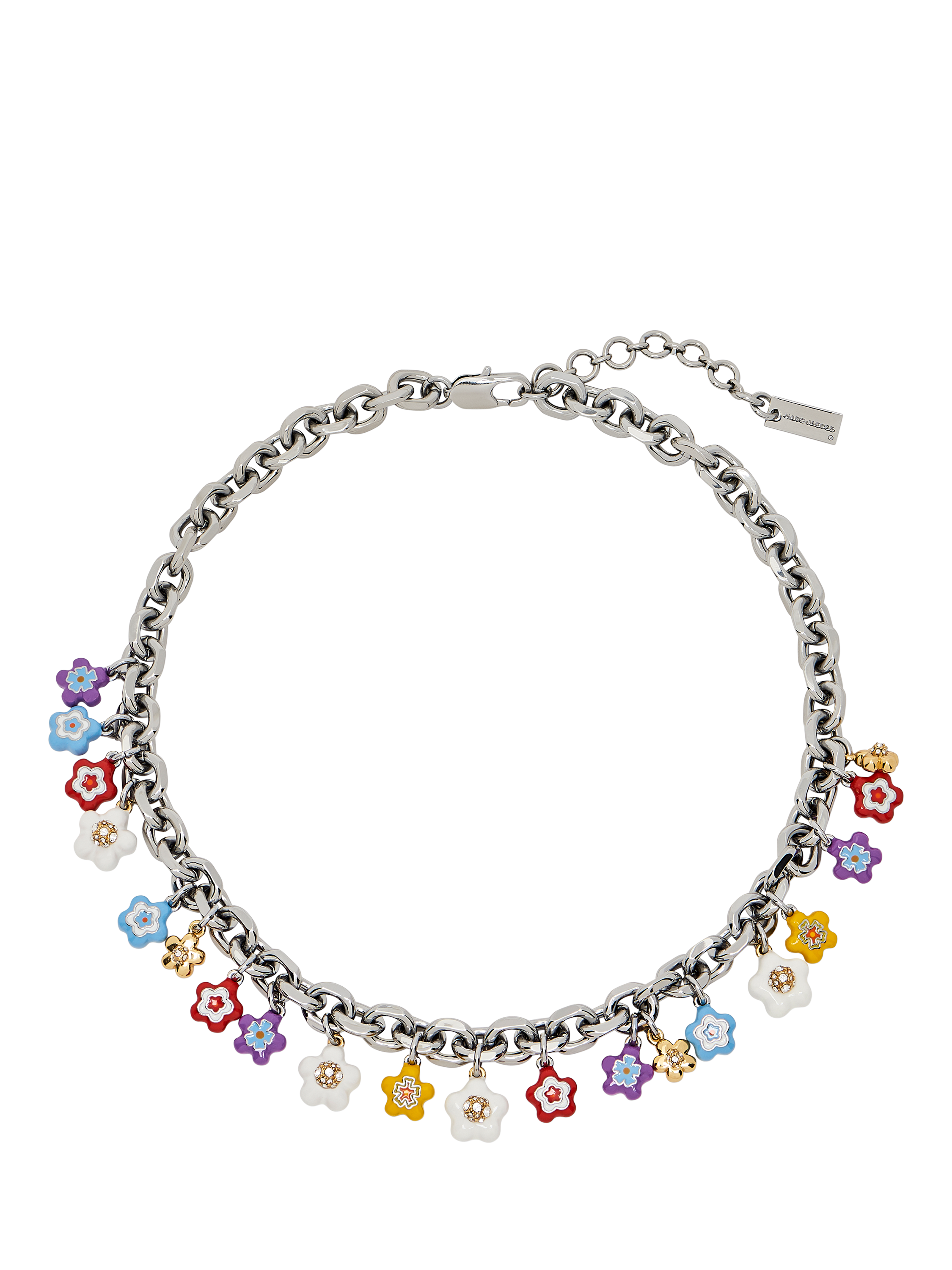 Product image 1 of 4, which shows Marc Jacobs Enamel Daisy Charm Necklace, Silver/Multi