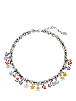 Marc Jacobs Enamel Daisy Charm Necklace, Silver/Multi, Silver Multi