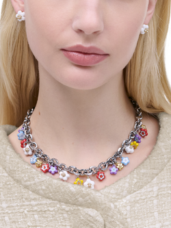 Marc Jacobs Enamel Daisy Charm Necklace, Silver/Multi - view 2, Silver Multi